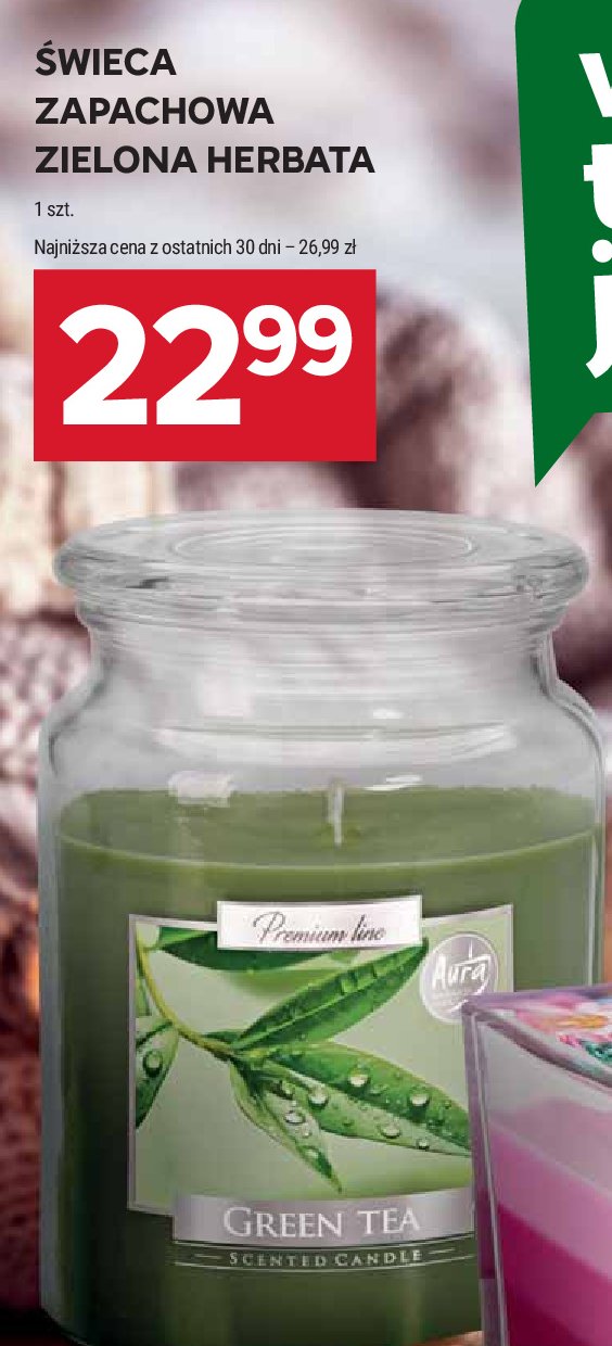 Świeca zapachowa w szkle green tea AURA promocja w Stokrotka