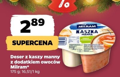 Deser z kaszy manny z dodatkiem owoców Milram promocja w Netto