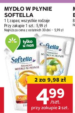 Mydło w płynie mleko i miód Softella promocja