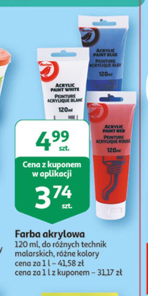Farba akrylowa biała Auchan różnorodne (logo czerwone) promocja