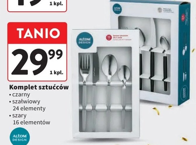 Komplet sztućców czarny Altom design promocja w Intermarche