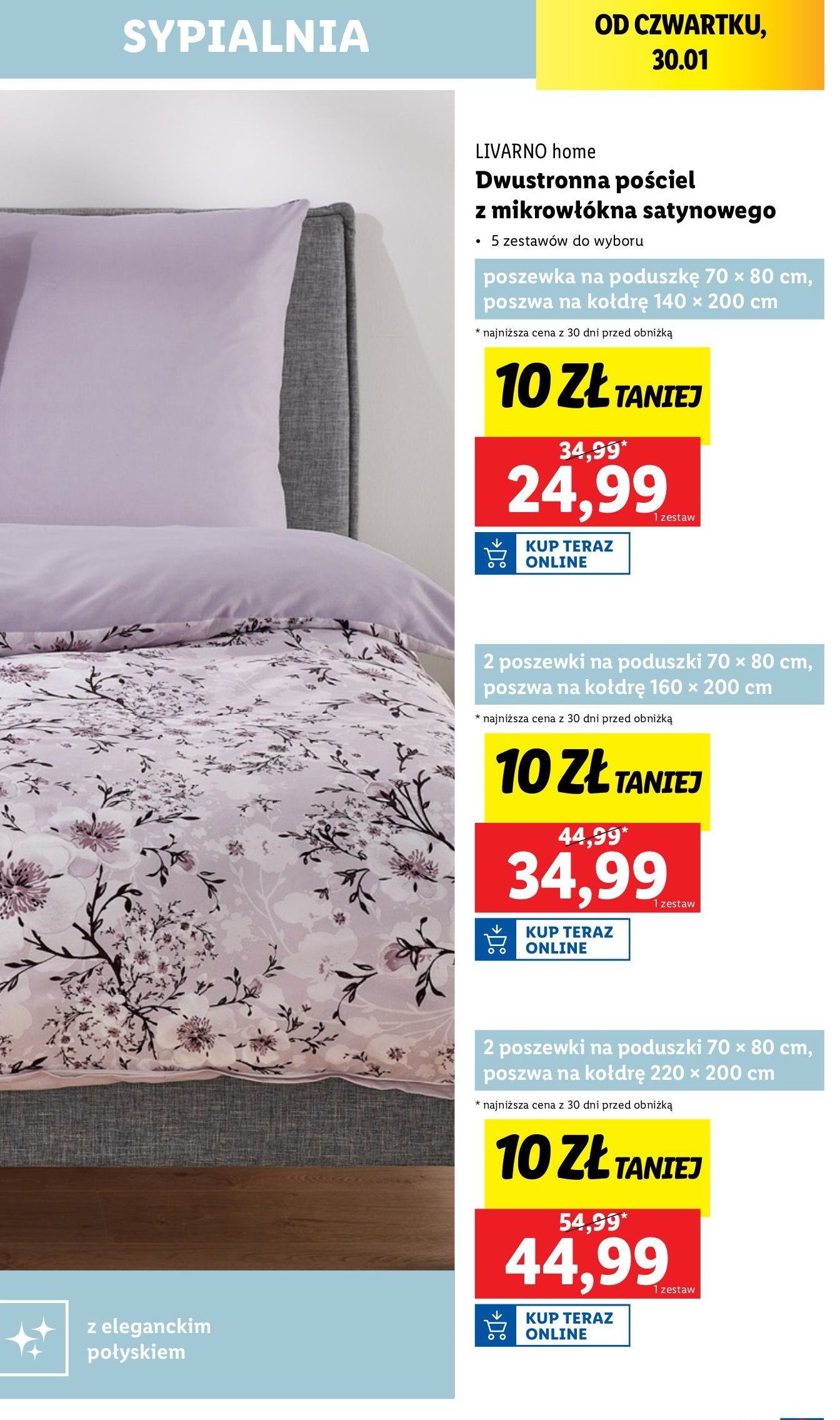 Komplet pościeli dwustronnej z mikrowłókna satynowego 140 x 200 + 70 x 80 cm promocja w Lidl