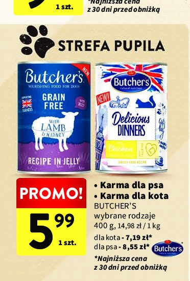 Karma dla psa z jagnięciną Butcher's grain free promocja w Intermarche