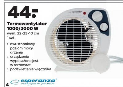 Termowentylator 1000/2000w Esperanza promocja