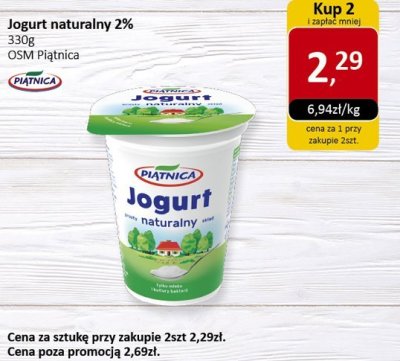 Jogurt naturalny 2% OSM Piątnica promocja w Market Point