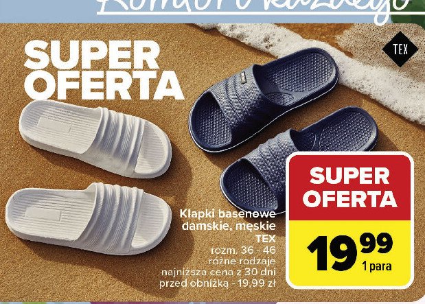 Klapki basenowe męskie rozm. 36-46 Tex promocja w Carrefour