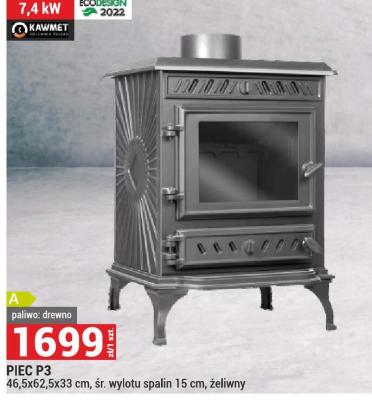 PIEC P3 46,5x62,5x33 cm, śr. wylotu spalin 15 cm, żeliwny promocja w Merkury Market