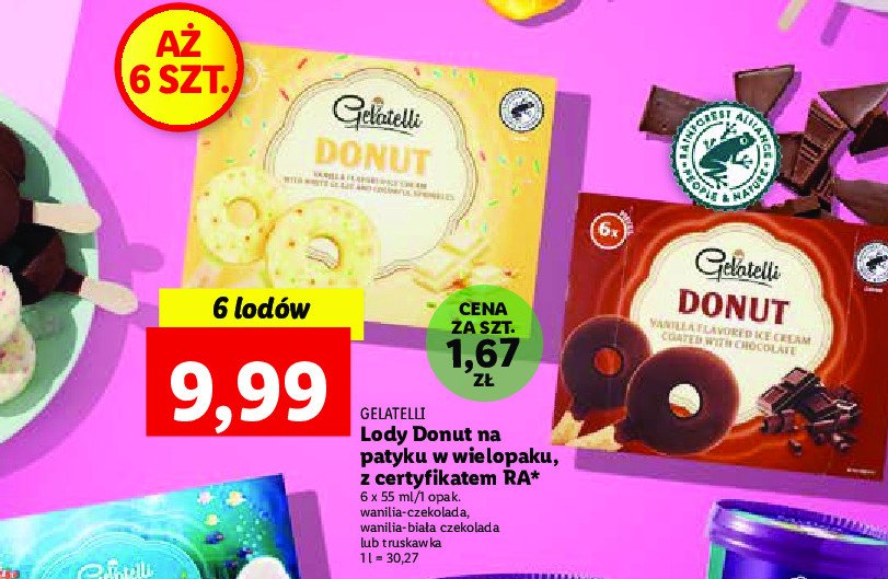 Lody donut w białej czekoladzie z posypką Gelatelli promocja
