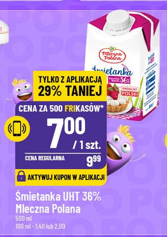 Śmietanka 36 % Mleczna polana promocja w POLOmarket