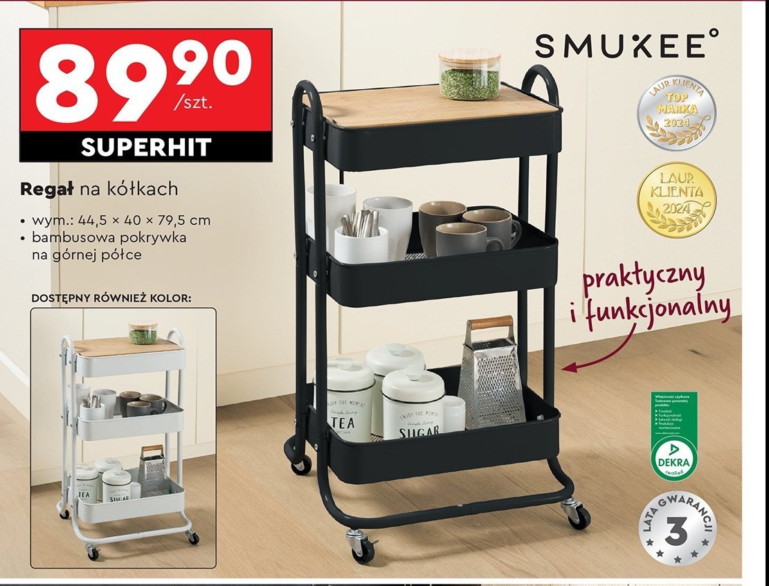 Regał na kółkach 44.5 x 40 x 79.5 cm Smukee promocja w Biedronka