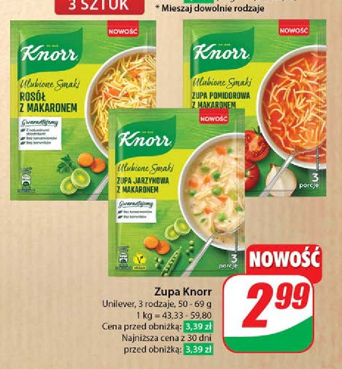 Zupa pomidorowa z makaronem Knorr ulubione smaki promocja w Dino