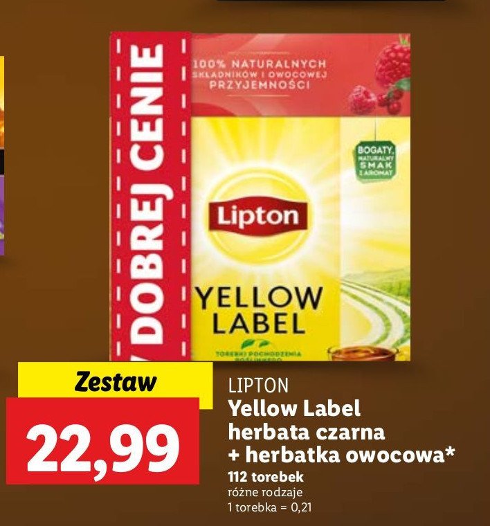 Zestaw herbat: yellow label 92 szt + herbata malina bez 20 szt. Lipton zestaw herbat promocja w Lidl