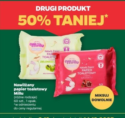 Nawilżany papier toaletowy Millu różne rodzaje promocja w Netto