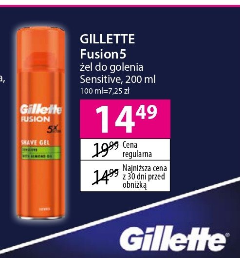 Żel do golenia sensitive Gillette fusion proglide promocja