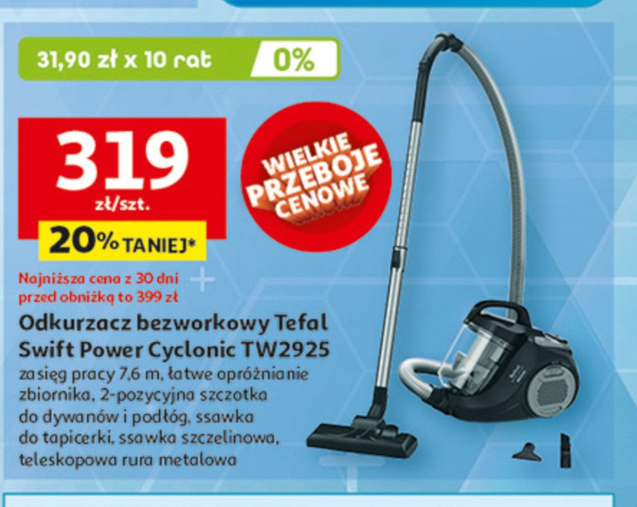Odkurzacz swift power cyclonic tw2925 Tefal promocja w Auchan