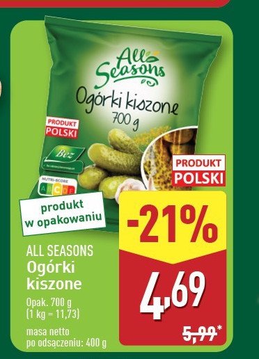 Ogorki kiszone All seasons promocja w Aldi