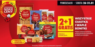 Ciastka i wafle wszystkie rodzaje 2+1 GRATIS promocja w Biedronka