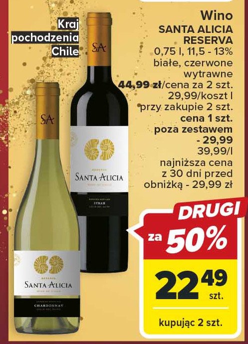 Wino SANTA ALICIA RESERVA SAUVIGNON BLANC promocja