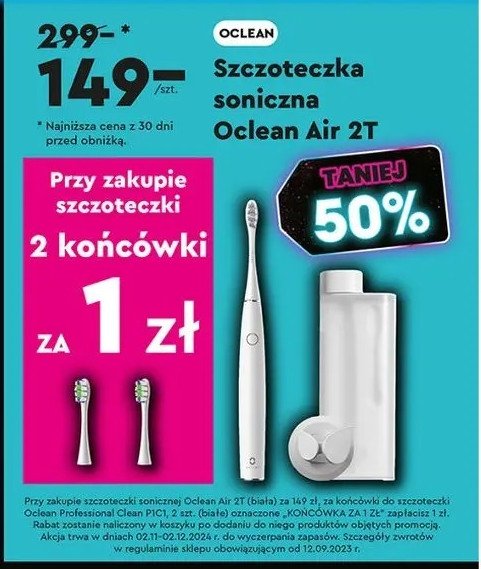 Szczoteczka soniczna air 2t biała Oclean promocja w Biedronka