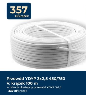 Przewód YDYP 3x2,5 450/750 V, krążek 100 m promocja w PSB Mrówka