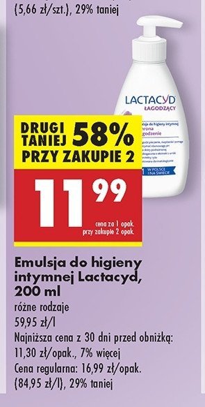 Emulsja do higieny intymnej łagodząca Lactacyd femina promocja w Biedronka