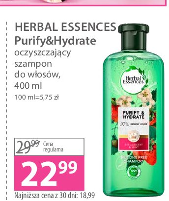 Szampon do włosów purify & hydrate Herbal essences promocja