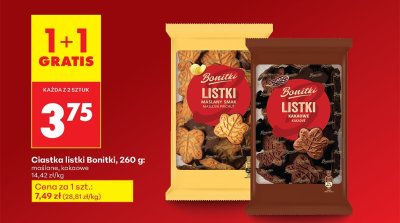 Ciastka listki kakaowe 1+1 GRATIS promocja w Biedronka