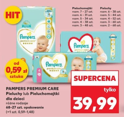 Pieluchy dla dzieci Pampers Premium Care różne rodzaje 68-27 szt. promocja w Kaufland