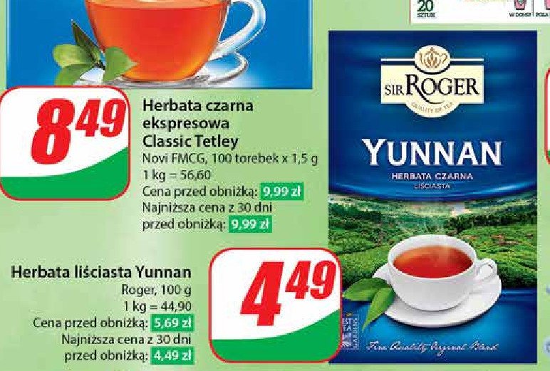 Herbata liściasta yunnan Sir roger promocja