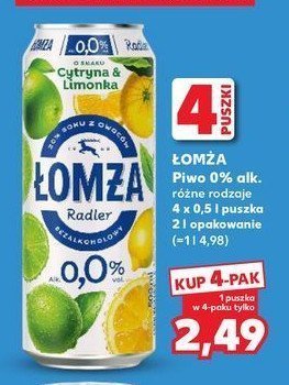 Piwo Łomża radler 0.0% cytryna-limonka promocja