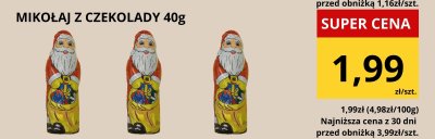 Mikołaj z czekolady 40g promocja w Supeco