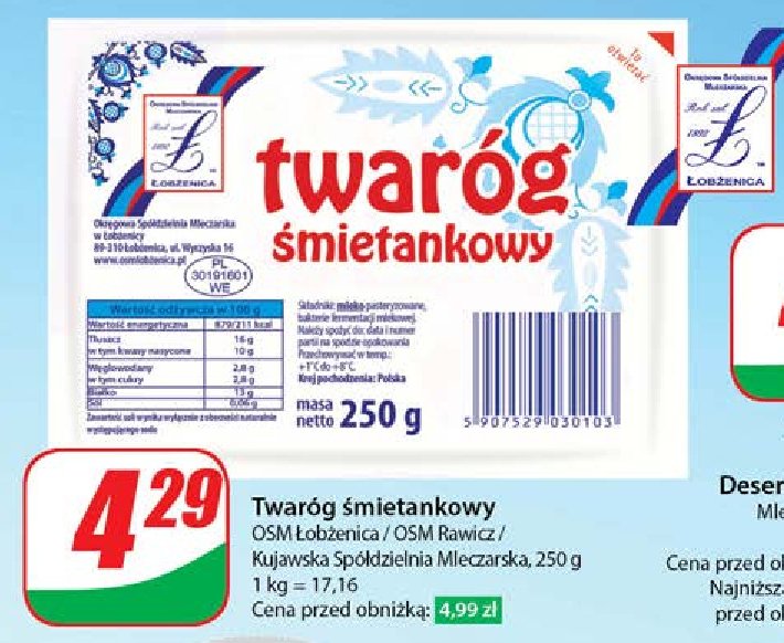 Serek śmietankowy Osm rawicz promocja w Dino