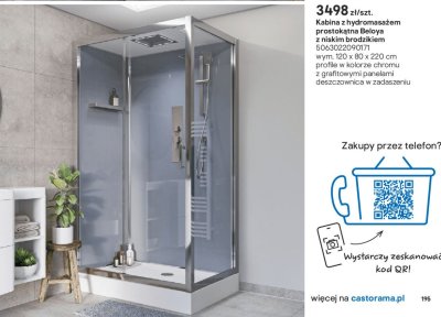 Kabina prysznicowa z hydromasażem prostokątna Beloya z niskim brodzikiem promocja w Castorama
