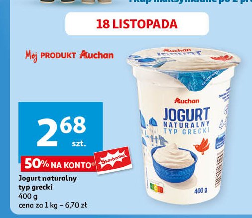 Jogurt naturalny grecki Auchan promocja