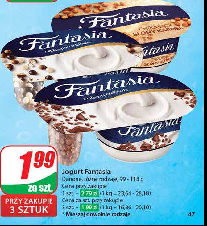 Jogurt z kulkami w czekoladzie Danone fantasia promocja w Dino