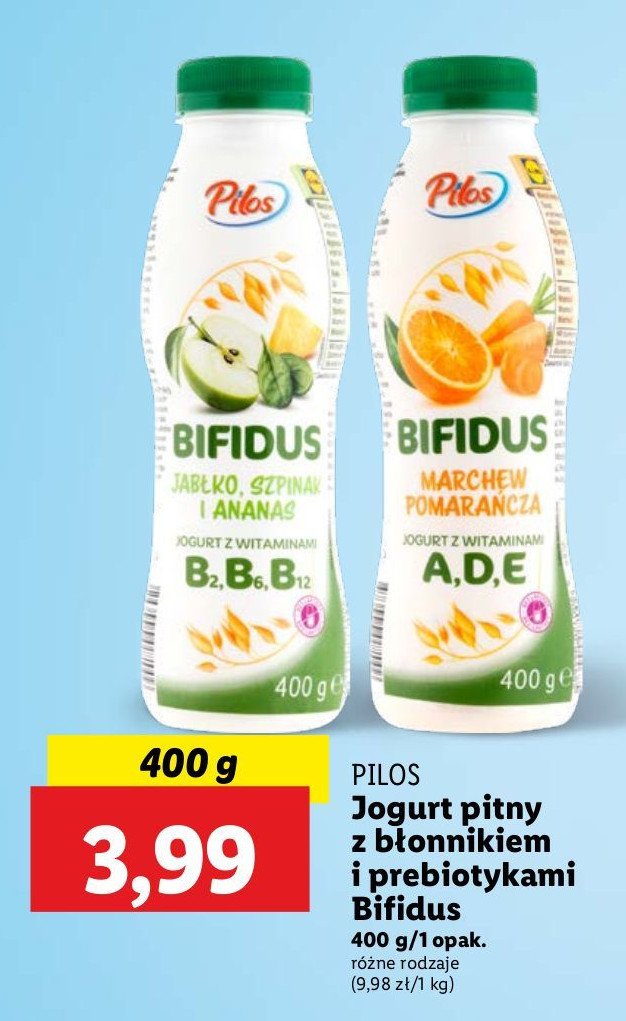 Jogurt z błonnikiem jabłko szpinak i ananas Pilos promocja