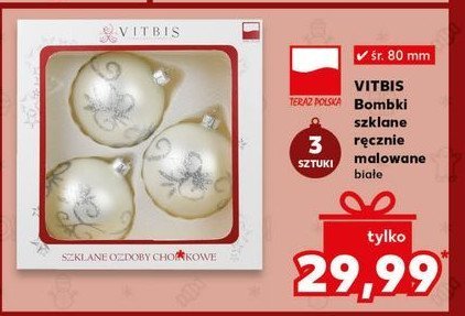 Bombki szklane białe Vitbis promocja w Kaufland