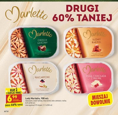 Lody biała czekolada z maliną Marletto promocja