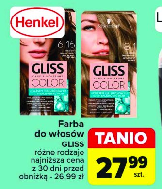 Krem koloryzujący do włosów 6-16 chłodny perłowy brąz Gliss kur care & moisture color promocja