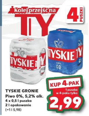 Piwo Gronie 0%, 5.2% alk. 4x0.5l puszka 2l opakowanie promocja w Kaufland