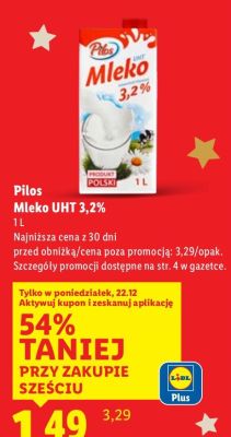 Mleko Pilos Mleko UHT 3,2% promocja w Lidl