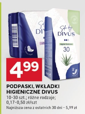Podpaski, wkładki higieniczne, różne rodzaje Divus promocja w Stokrotka