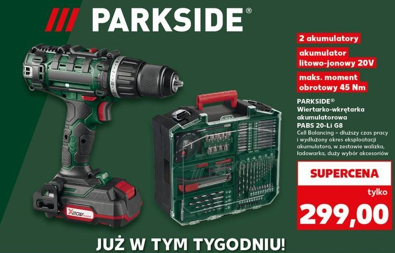 Wiertarko-wkrętarka akumulatorowa 20V Parkside (Lidl) promocja w Kaufland