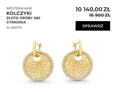 Kolczyki złoto próby 585 cyrkonia  promocja w Briju