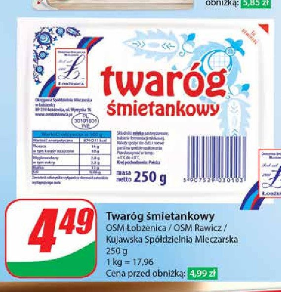 Twaróg śmietankowy Osm łobżenica promocja