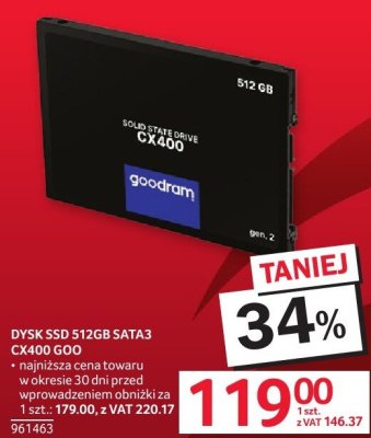 Dysk SSD GOODRAM 512GB SATA3 CX400 promocja w Selgros
