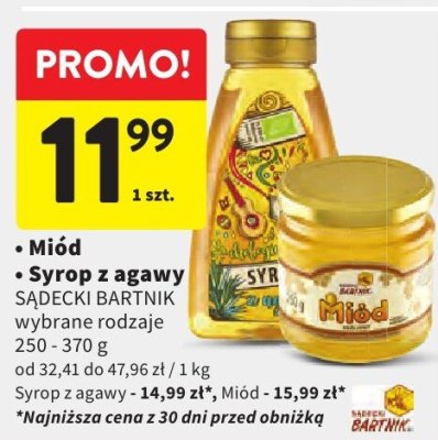 Syrop z agawy SADECKI BARTNIK wybrane rodzaje 250-370g promocja w Intermarche