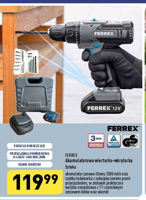 Wiertarko-wkrętarka akumulatorowa Ferrex promocja
