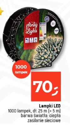 Lampki LED 1000 lampek, dł. 25 m (+ 5 m), barwa światła: ciepła, zasilanie sieciowe promocja w Dealz