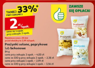 Prażynki solone, paprykowe lub bekonowe, 84g promocja w Auchan